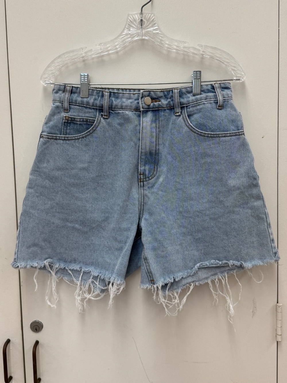 Miou Muse High-Rise Light Blue Frayed Denim Cutoff Wide Leg Shorts Jorts Size M